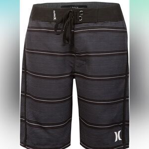 Hurley Kids Black and Gray Striped Swim Trunks
